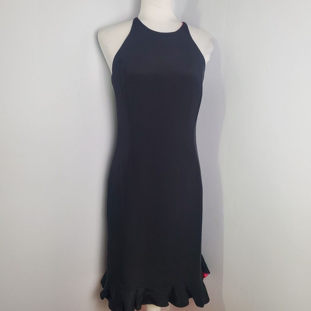 Vintage Flores & Flores Silk Black Ruffle Mini Dress Size 6
